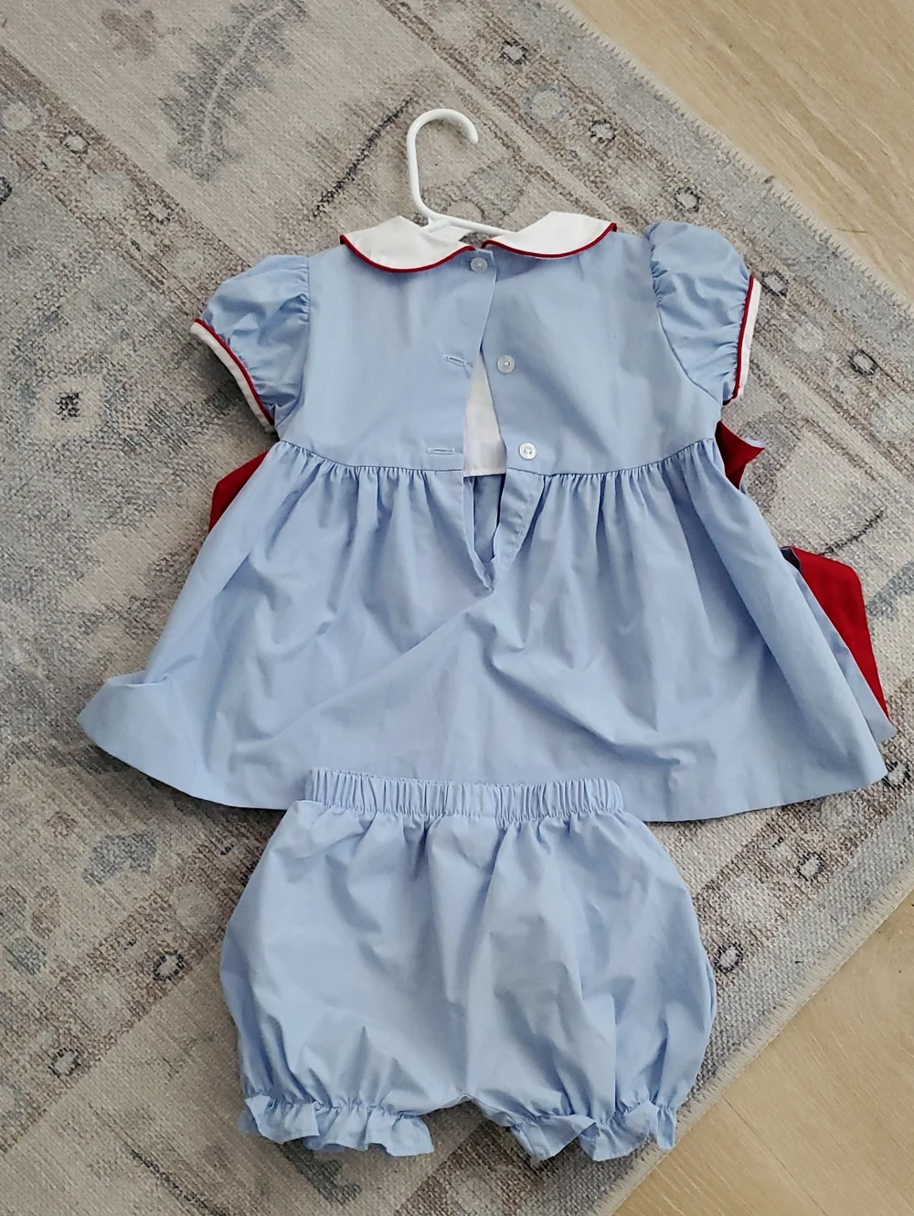 Little English Girls Light Blue Set Outfit Red Apple Appliqués School Sz4T